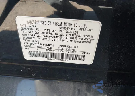 2008 Infiniti G35 Journey z USA, uszkodzony, nr VIN JNKBV61E48M208036